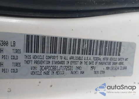 2018 Dodge Journey Sxt z USA, uszkodzony, nr VIN 3C4PDCBB1JT172531